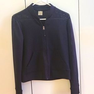 Black track jacket,  mesh with front pockets